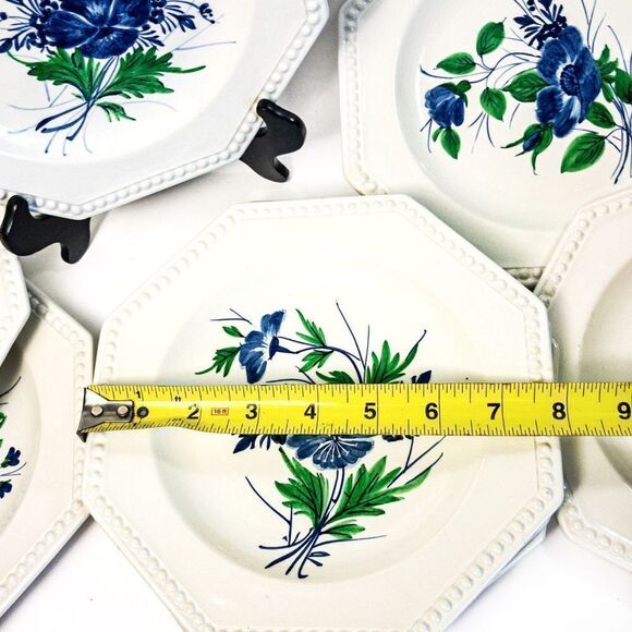 VTG Gialletti Pimpinelli Earthenware Plates Blue Floral Italy Set of 8 - Picture 5 of 12